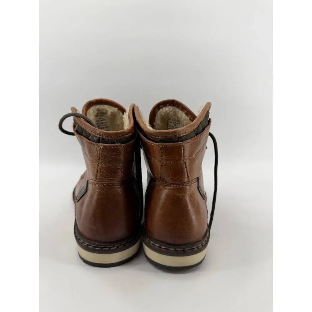 Men's Brown Leather Faux Fur Lined Cap Toe Lace Up Ankle Boots US 10.5
